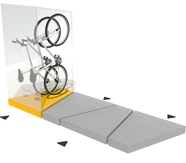 Arrangement of four boxes in a double-sided line